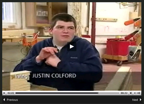 Justin, a worker at the Woodery being interviewed.