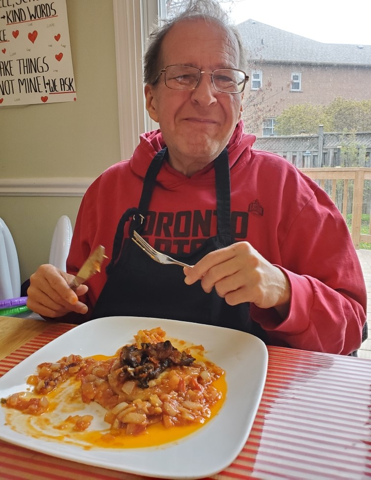 David Winchuck is enjoying a meal as part of his participation in the York Region Food Network's virtual programming.